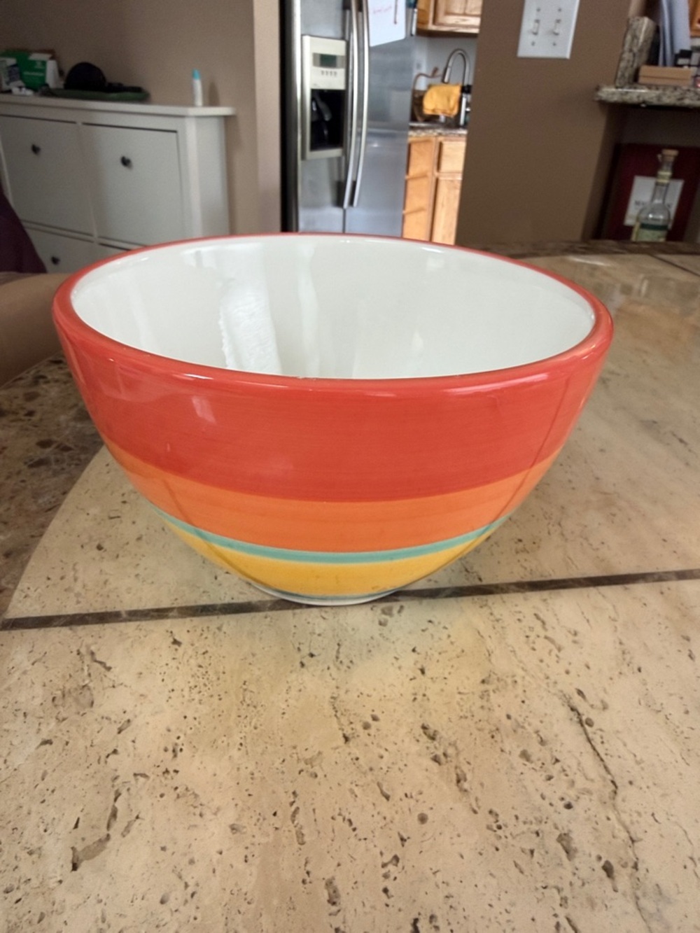 Crate&Barrel Striped Ceramic Bowl in Yellow, Blue, Orange